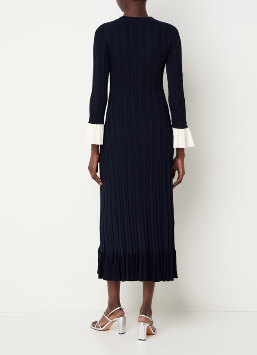 Sandro Midi jurk met V-hals - achterkant 2 donkerblauw