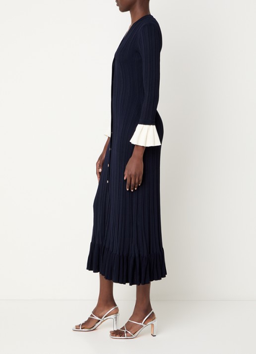 Sandro Midi jurk met V-hals - voorkant 4 donkerblauw