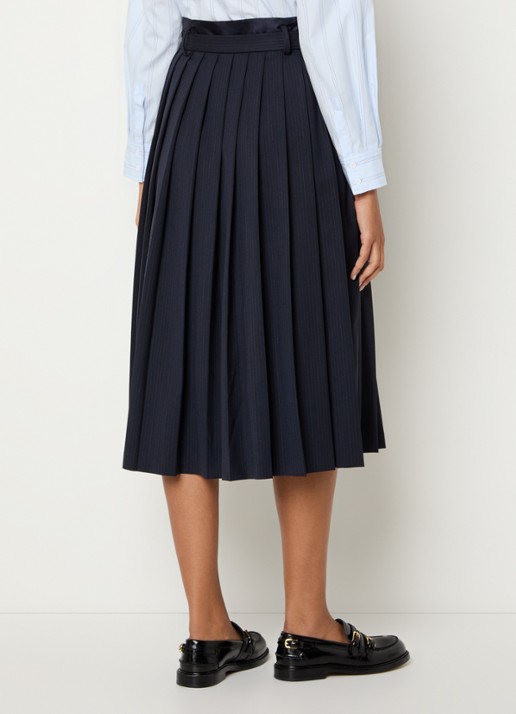 Sandro Midi plooirok in wolblend met streepprint - achterkant donkerblauw