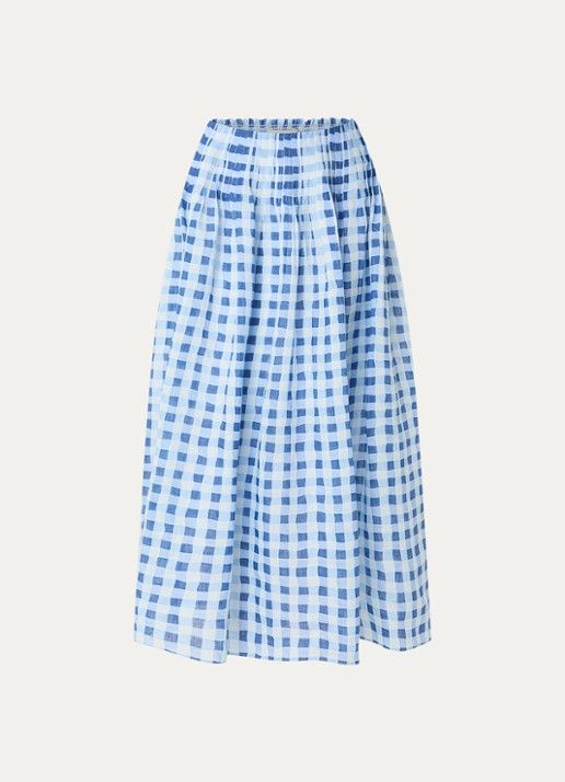 Sandro Midi rok in linnenblend met ruitdessin - voorkant blauw