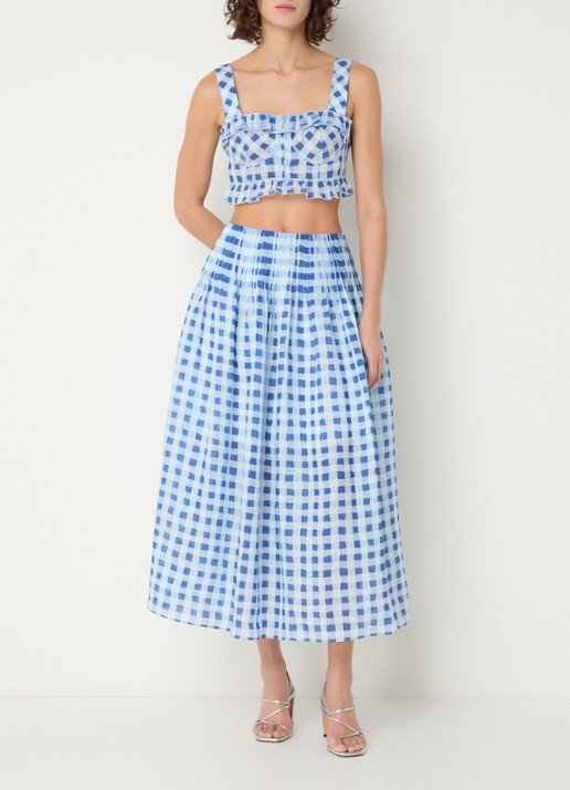 Sandro Midi rok in linnenblend met ruitdessin - voorkant 2 blauw