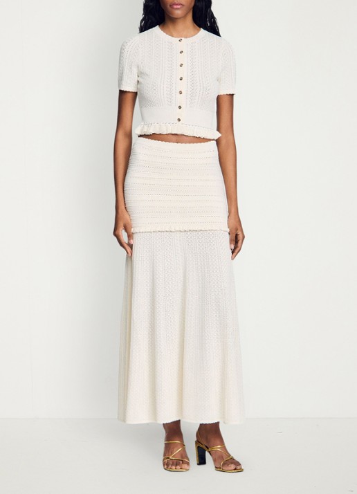 Sandro Midi rok met opengewerkt dessin - detail 5 beige