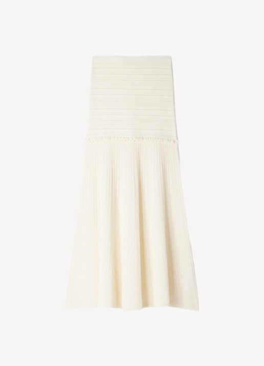 Sandro Midi rok met opengewerkt dessin - voorkant beige