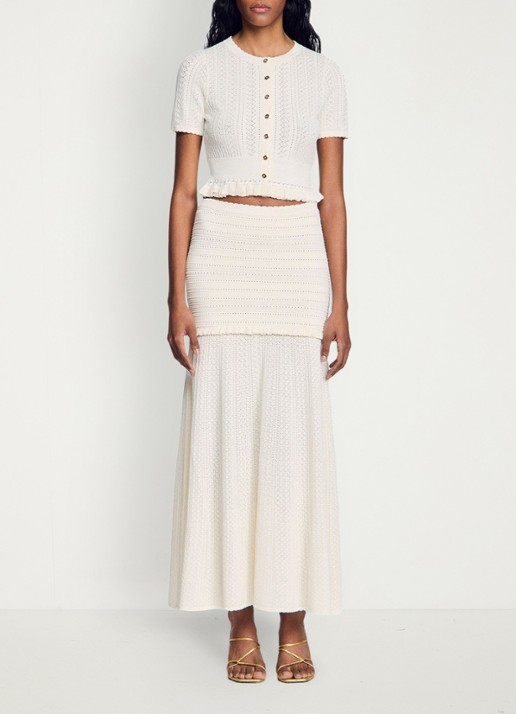 Sandro Midi rok met opengewerkt dessin - voorkant 2 beige
