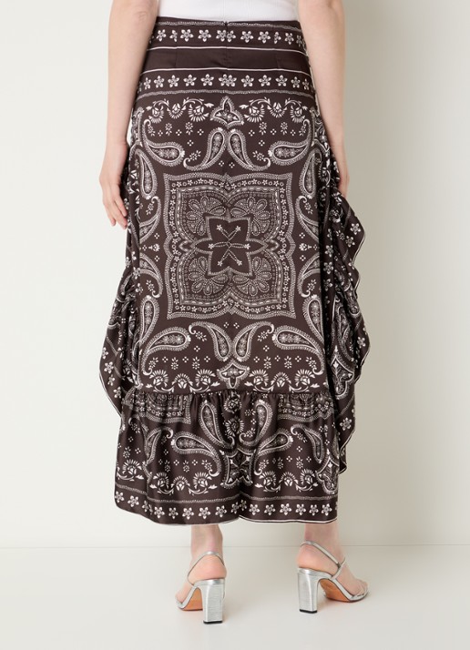 Sandro Midi rok met paisley dessin en asymmetrische zoom - achterkant 3 bruin