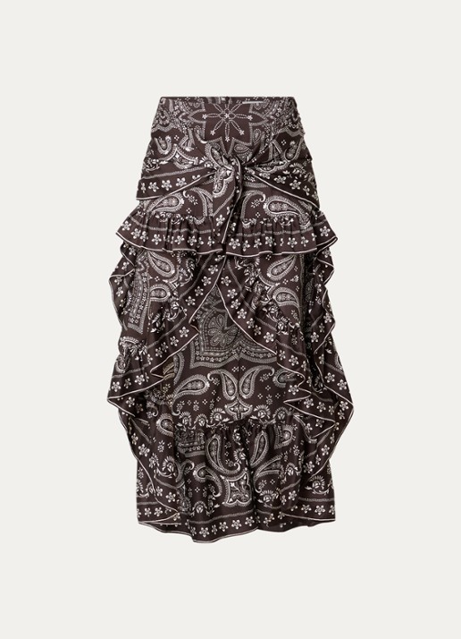 Sandro Midi rok met paisley dessin en asymmetrische zoom - voorkant bruin
