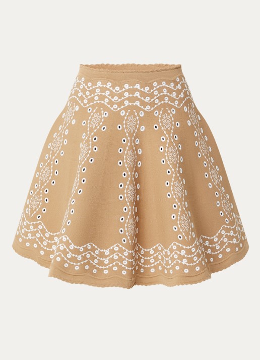 Sandro Mini A-lijn rok met broderie - voorkant beige