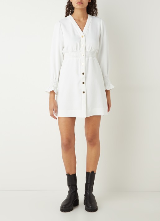 Sandro Mini blousejurk met smockwerk  - voorkant 4 wit