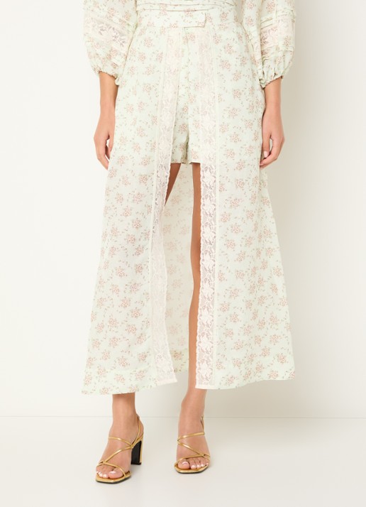 Sandro Mini broekrok in linnenblend met bloemenprint