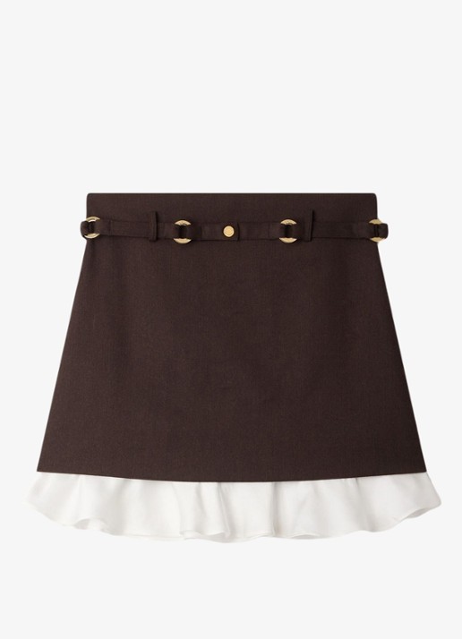 Sandro Mini broekrok in wolblend met ruches - voorkant 5 bruin