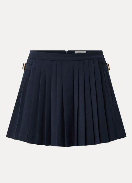 Sandro Mini broekrok met plissé - voorkant 2 donkerblauw