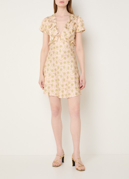 Sandro Mini jurk met bloemenprint en ruches - voorkant 4 lichtroze