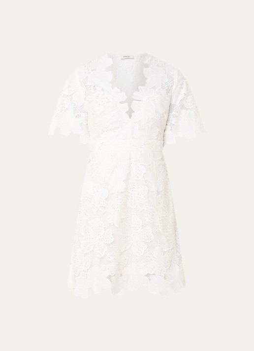 Sandro Mini jurk met broderie en strass - voorkant 3 wit