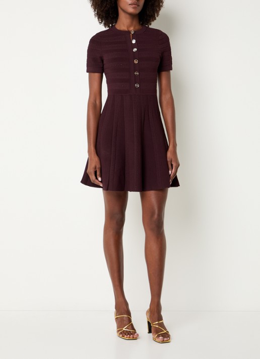 Sandro Mini jurk met knoopsluiting - voorkant 4 bordeauxrood