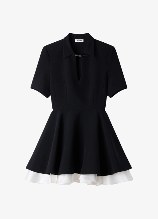 Sandro Mini jurk met leren details - voorkant zwart