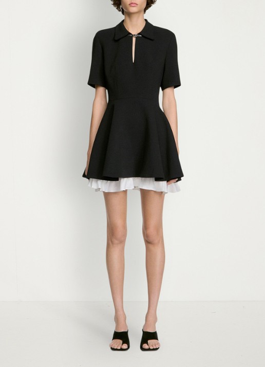 Sandro Mini jurk met leren details - voorkant 2 zwart