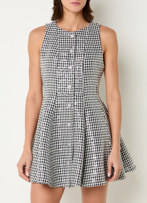 Sandro Mini jurk met pailletten en pied-de-poule dessin