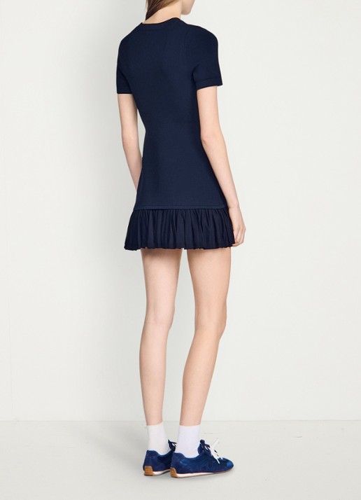 Sandro Mini jurk met ronde hals en ruches - achterkant 3 donkerblauw