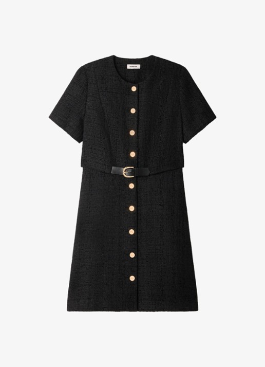 Sandro Mini jurk met tweed-look - voorkant zwart