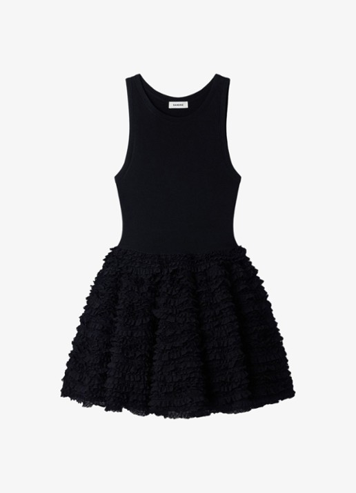 Sandro Mini jurk met volant - voorkant 2 zwart