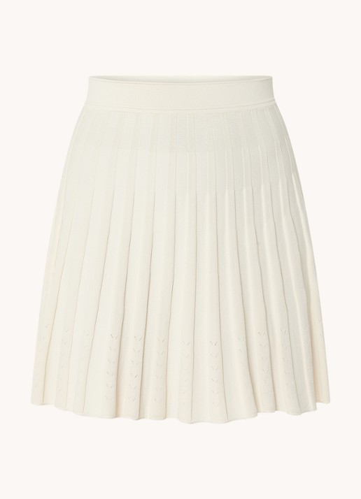 Sandro Mini plooirok met opengewerkt dessin en stretch  - voorkant 2 creme