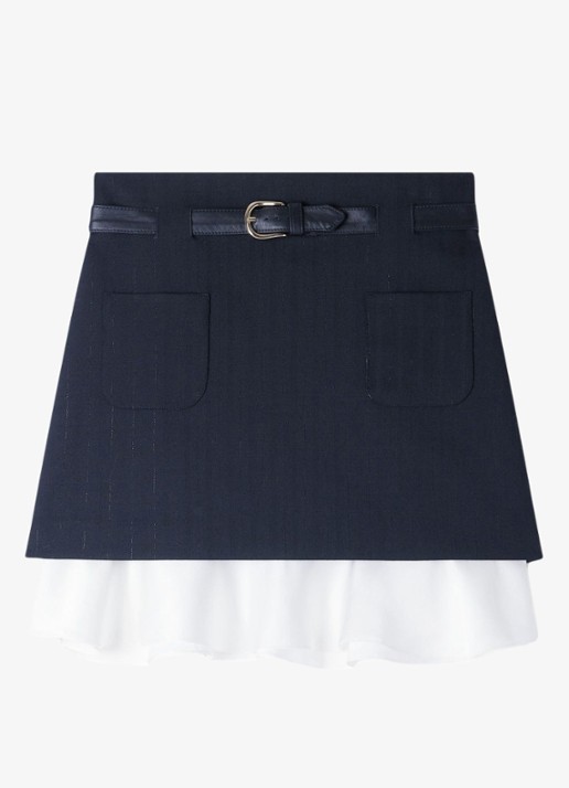 Sandro Mini rok met krijtstreep en riem - voorkant 6 zwart