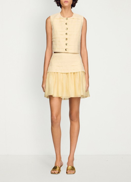 Sandro Mini rok met plooien - detail 3 vanilla / geel
