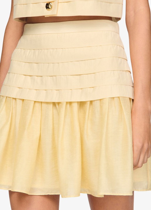 Sandro Mini rok met plooien - detail 4 vanilla / geel