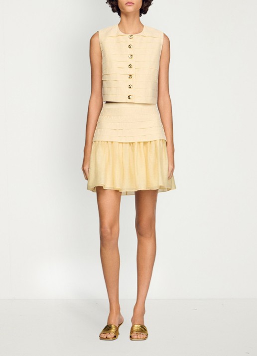 Sandro Mini rok met plooien - detail 5 vanilla / geel