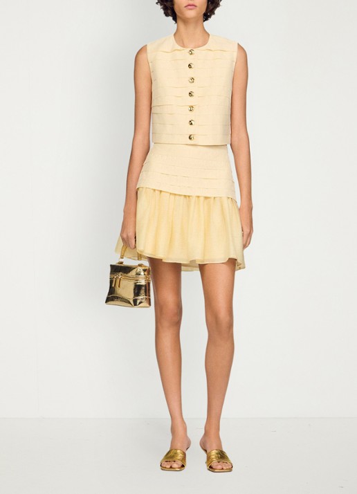 Sandro Mini rok met plooien - voorkant 7 vanilla / geel