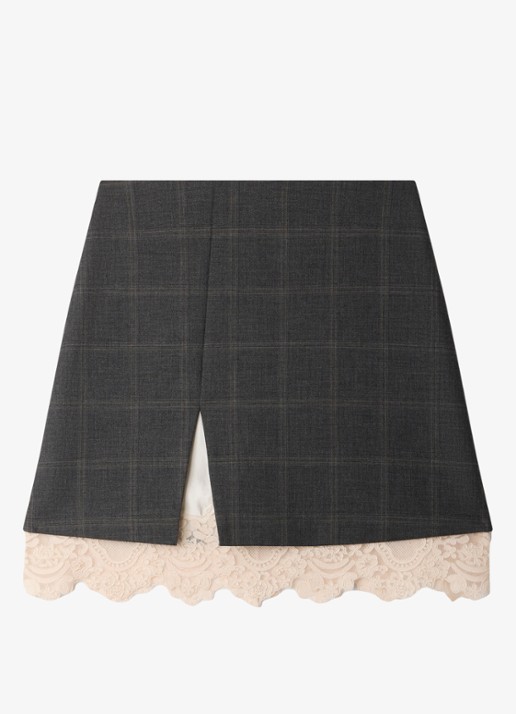 Sandro Mini rok met ruitdessin en details van kant