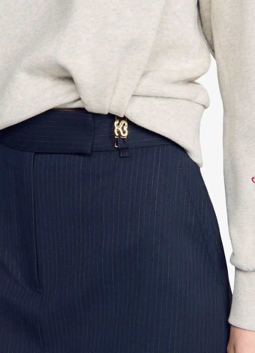 Sandro Minirok in wolblend met krijtstreep - detail 5 donkerblauw