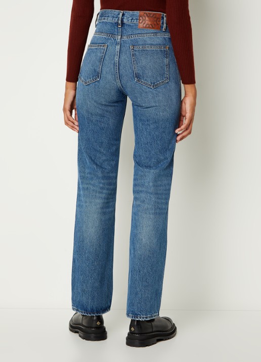 Sandro Moore high waist straight leg jeans met medium wassing - achterkant indigo