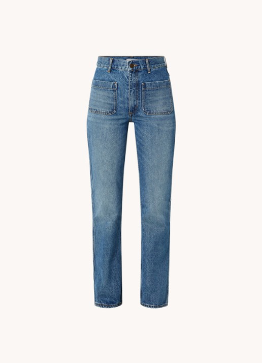 Sandro Moore high waist straight leg jeans met medium wassing - voorkant 2 indigo