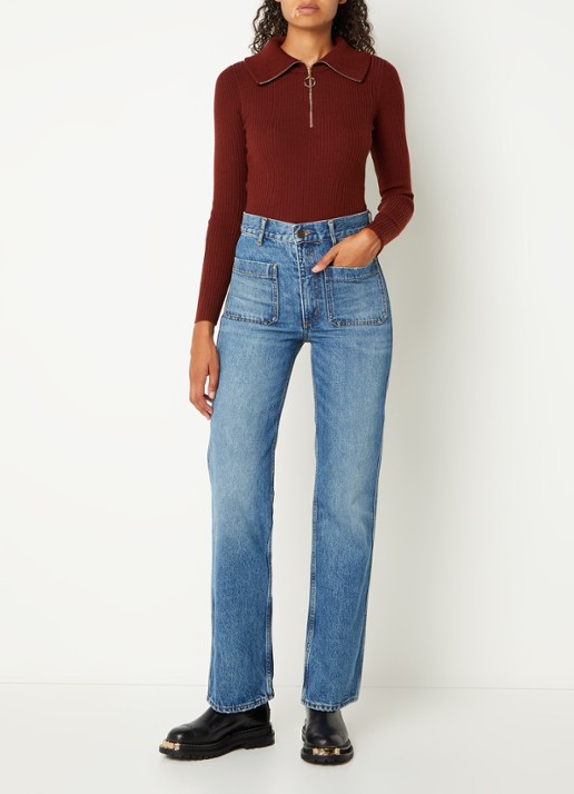 Sandro Moore high waist straight leg jeans met medium wassing - voorkant 3 indigo