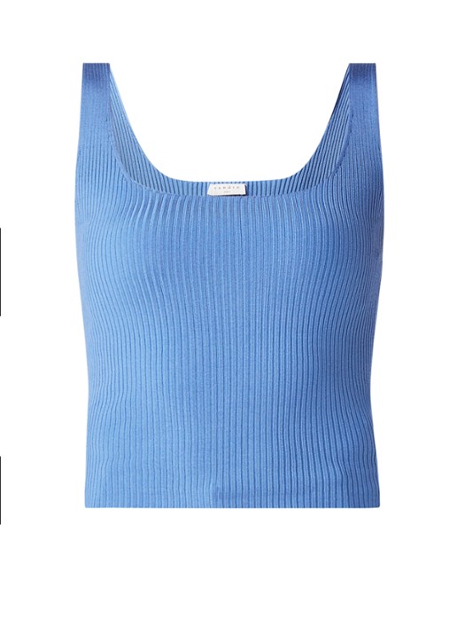 Sandro Mouwloze crop top met ribstructuur - voorkant 2 blauw