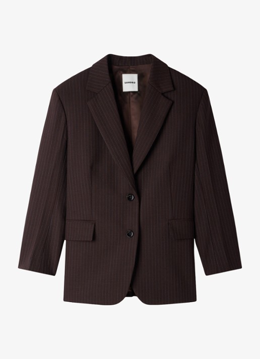 Sandro Oversized blazer met streepprint - voorkant 5 bruin