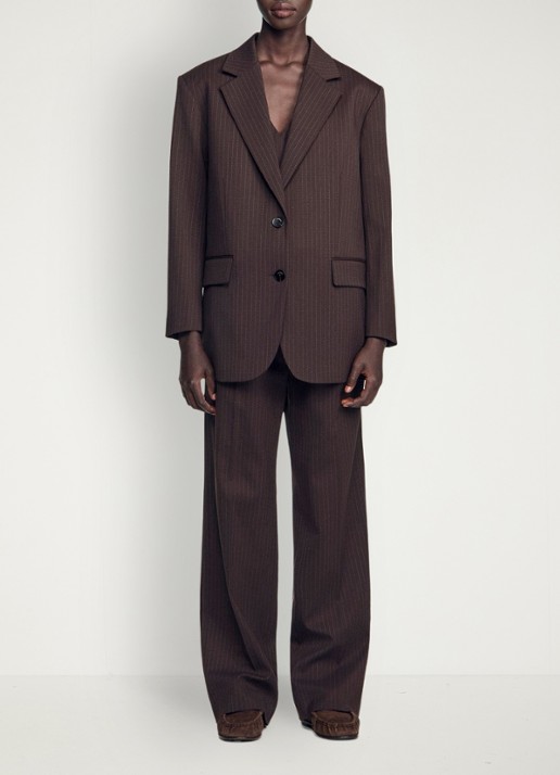 Sandro Oversized blazer met streepprint - voorkant 6 bruin