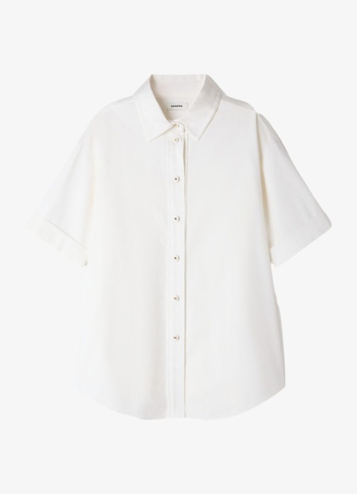 Sandro Oversized blouse met geplooid detail - voorkant 5 ecru / wit