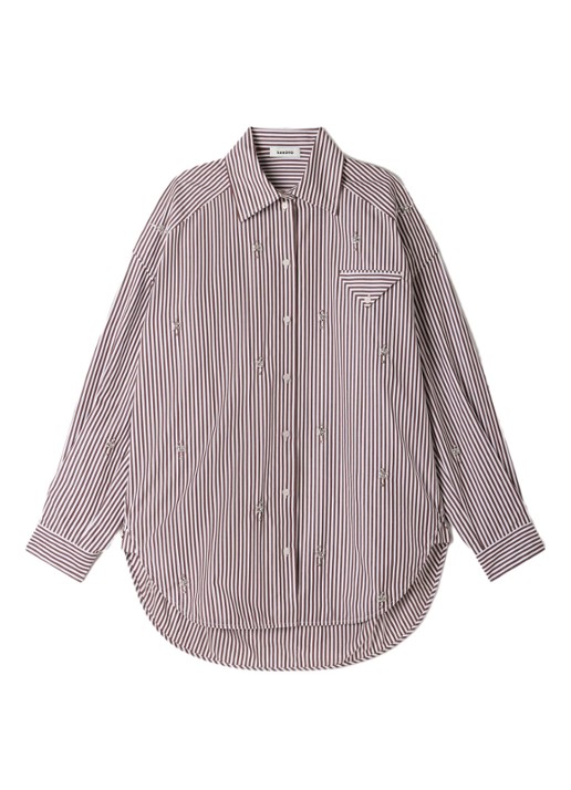 Sandro Oversized blouse met streepprint - voorkant brown / bruin