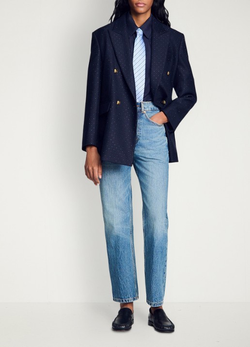 Sandro Oversized blouse met stretch - detail 4 donkerblauw