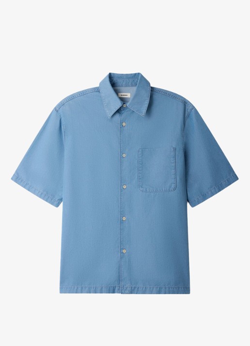 Sandro Oversized fit overhemd met borstzak - voorkant 2 chambray / blauw