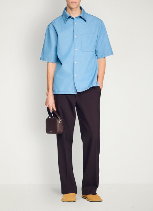 Sandro Oversized fit overhemd met borstzak - voorkant 3 chambray / blauw