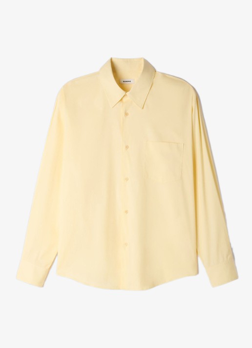 Sandro Oversized fit overhemd met borstzak - voorkant geel