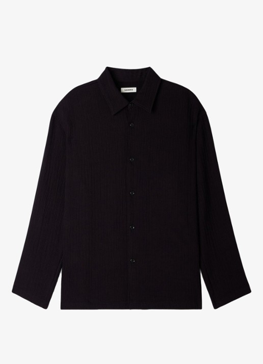 Sandro Oversized fit overhemd met structuur - voorkant 5 zwart