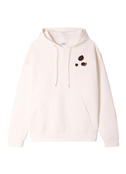 Sandro Oversized hoodie met bloemenprint - voorkant ivoor