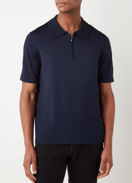 Sandro Pablo regular fit polo met halve rits  - detail 2 donkerblauw