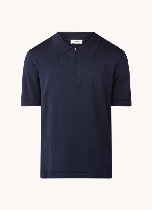 Sandro Pablo regular fit polo met halve rits  - voorkant 3 donkerblauw