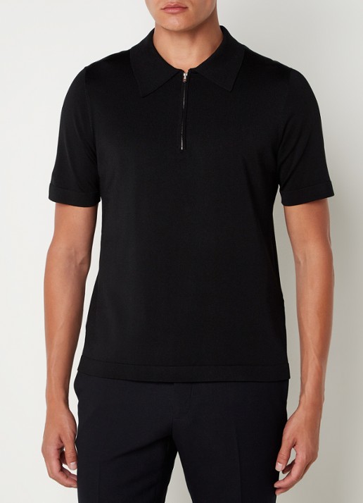 Sandro Pablo regular fit polo met halve rits  - detail 4 zwart