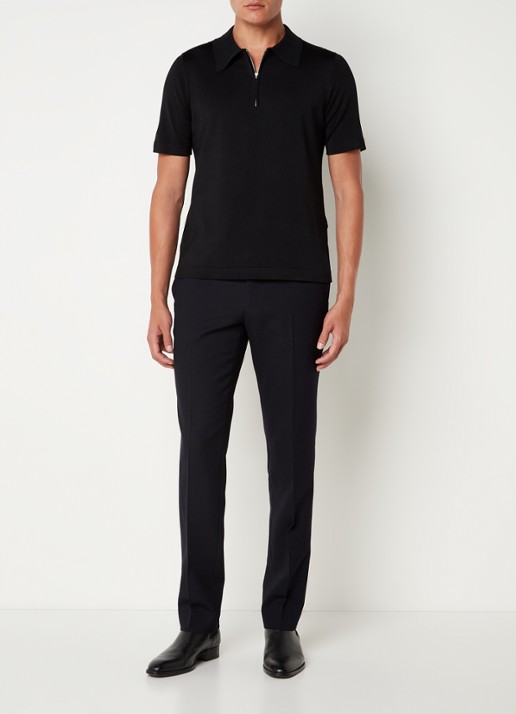 Sandro Pablo regular fit polo met halve rits  - voorkant 3 zwart